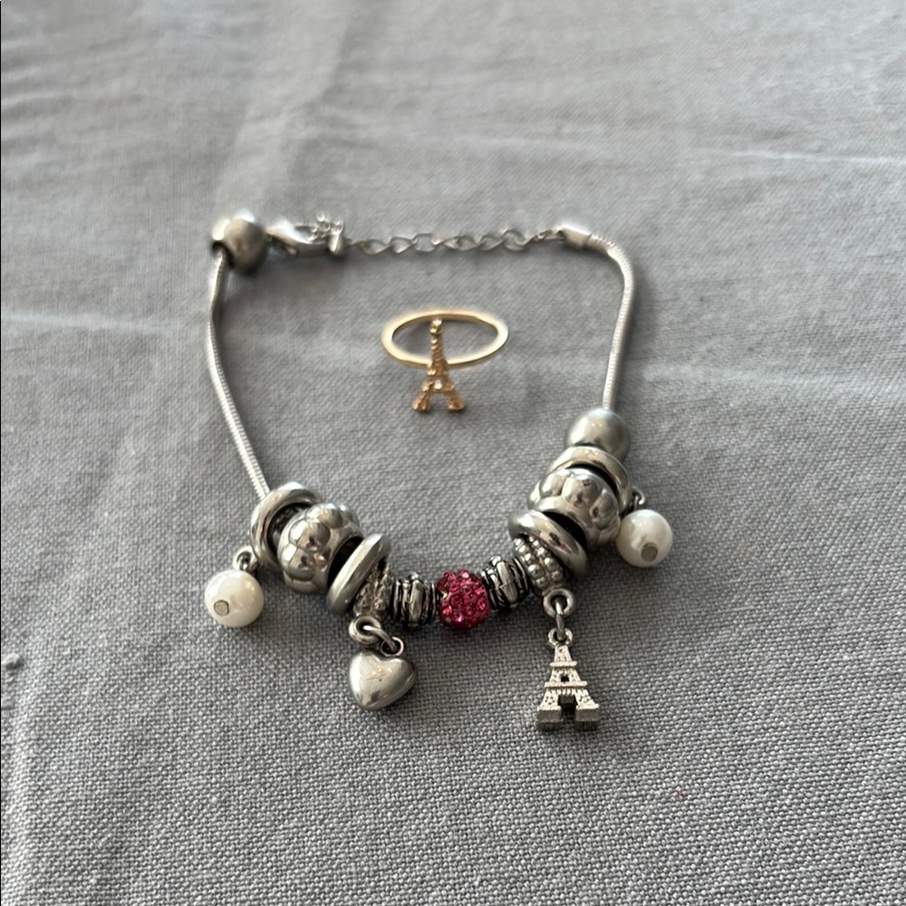 Silver and Gold Eiffel Tower Charm Bracelet